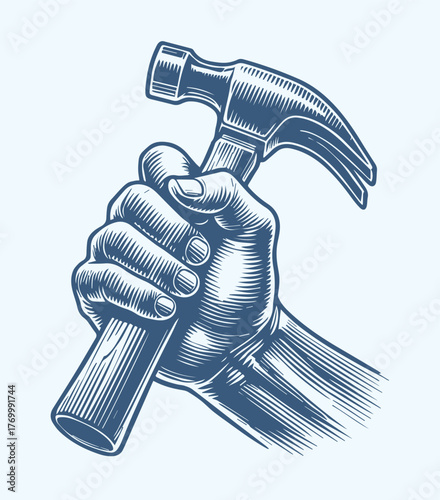 Builder Hand Holding Hammer Vector