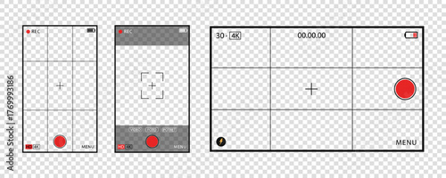 Set of Camera viewfinder with camcorder screen and recording mode