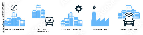 Set smart city icon vector. A collection for urban tech, digital services, and intelligent infrastructure. Perfect for UI, UX design related to modern city management.