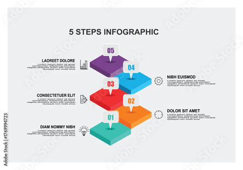Five Steps Infographic with Colorful Stacked Ladders and Descriptive Labels