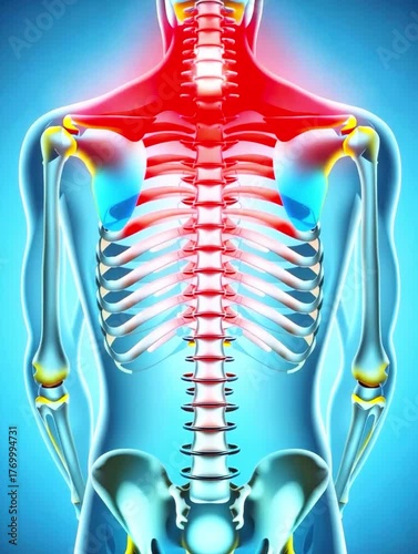 Anatomical Illustration of Lower Back Joint Pain. Joint Pain in the Human Body. The bones and joints are shown in bright and colorful detail.