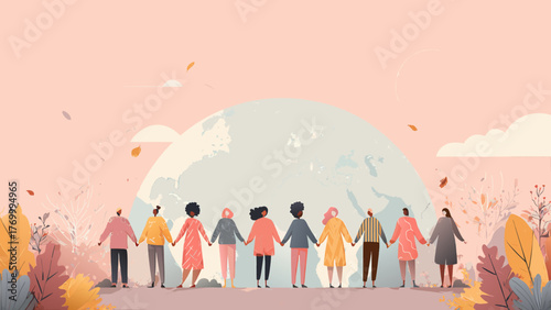 Diverse People Holding Hands Around the World for Unity and Peace