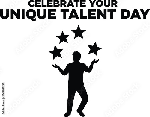 Silhouette of a person juggling stars to celebrate unique talent day, showcasing individual skills