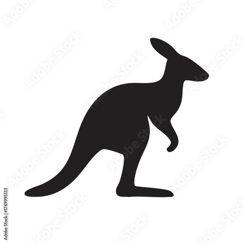 A simple black silhouette of a kangaroo in a standing pose