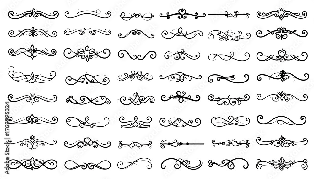 Obraz premium Collection of ornate black flourishes, swirled and decorative