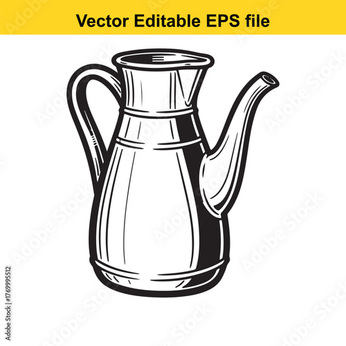 Hand drawn illustration of a pitcher with a handle and spout