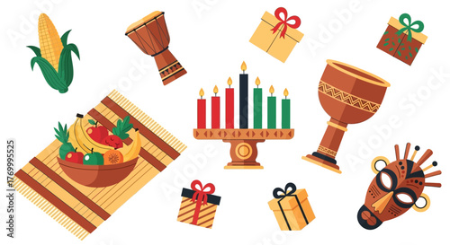 Kwanzaa Celebration Icons Festive Holiday Season Elements