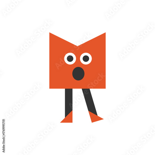 A red arrow-shaped vector mascot with big eyes and small legs. Great for geometric vector sets, icon collections, and kids illustrations.