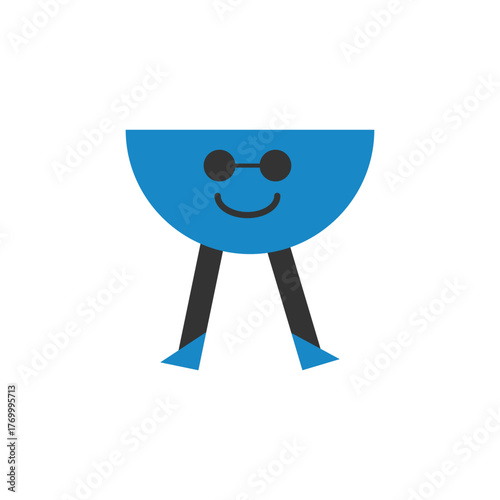 A smiling blue bowl-shaped character with happy eyes and small legs. Perfect for fun mascot branding, minimal vector designs, and kids art.