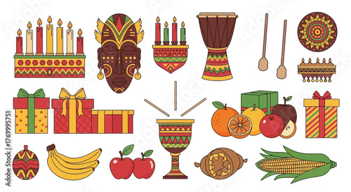 Colorful Kwanzaa Holiday Celebration Still Life Illustration