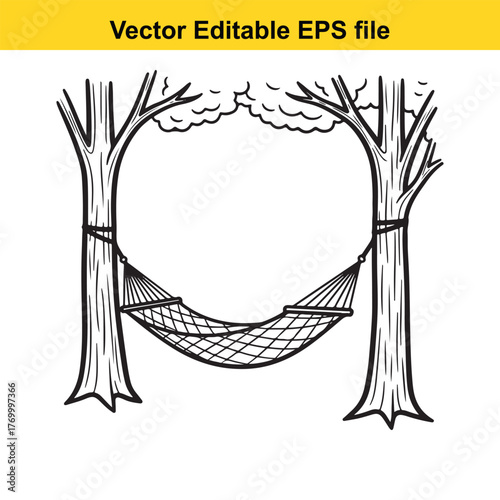 Hammock hanging between two trees in a park