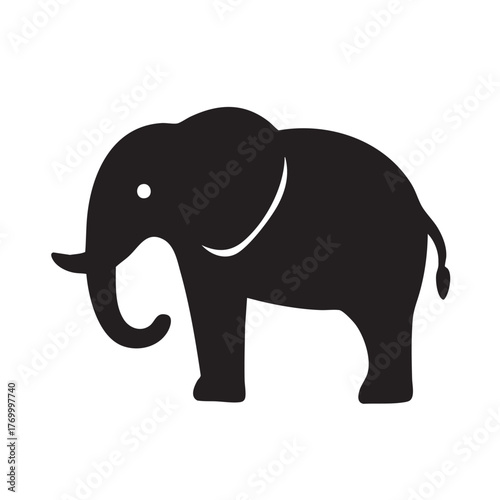 Simple black silhouette of an elephant standing in a side profile view