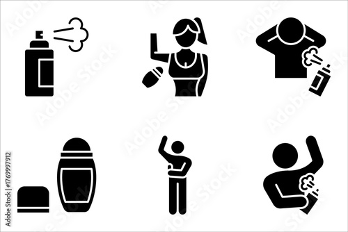 Deodorant Icon set. Symbol of roll on perfume stick or deo bottle. vector illustration on white background
