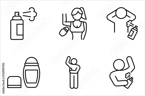 Deodorant Icon set. Symbol of roll on perfume stick or deo bottle. vector illustration on white background