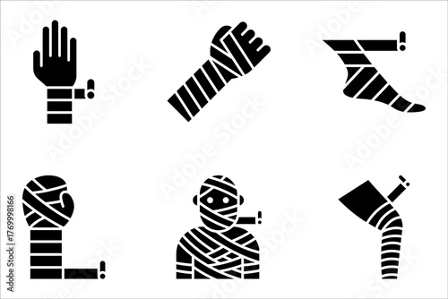 Elastic bandage icon set. Suffer from injury. Join trauma treatment. vector illustration on white background
