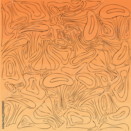 Chanterelle mushroom line art seamless pattern, organic abstract contour design