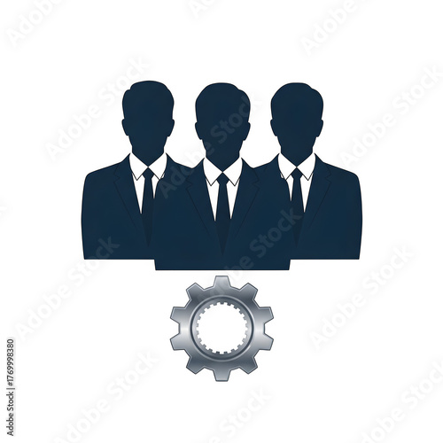 Silhouettes of Three Businessmen and a Gear Symbol team group