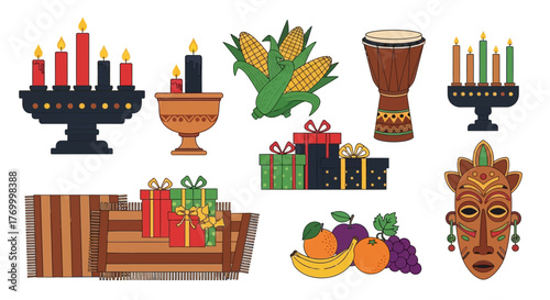 Kwanzaa Festive Celebration Vector Set for African Heritage Holiday