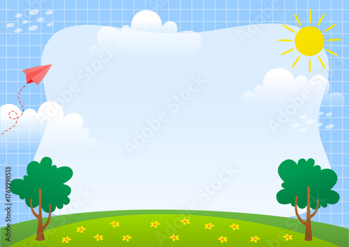 cute background with a tree and a kite in the sky