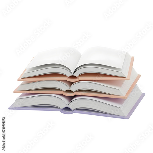Stack of Open Books with Blank Pages on transparent Background graphic design