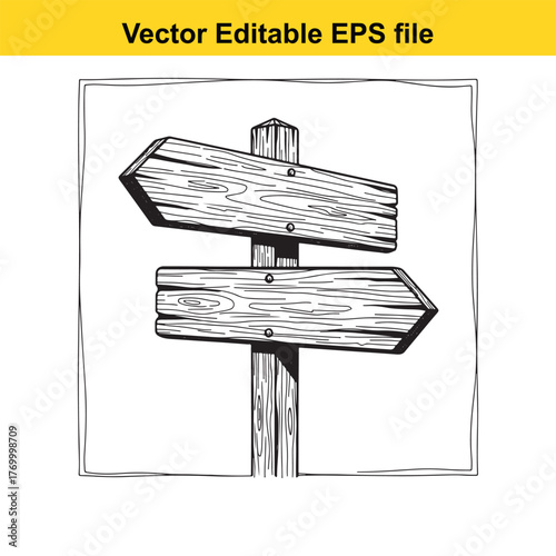 Wooden signpost with two arrows pointing in opposite directions