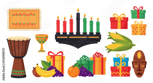 Celebrate Kwanzaa Colorful Vector Illustration of Traditions and Symbols
