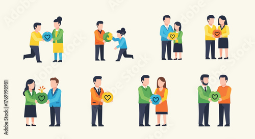 People Cartoon Vector Set – Fun Collection of Men, Children, and Team Silhouettes for Group and Community 