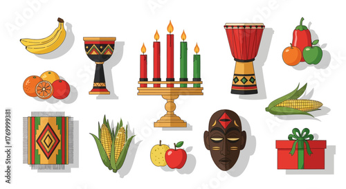 Kwanzaa Celebration Vector Illustration of Festive Symbols and Traditional Elements