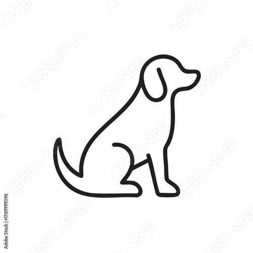 Simple black and white line drawing of a seated dog illustration