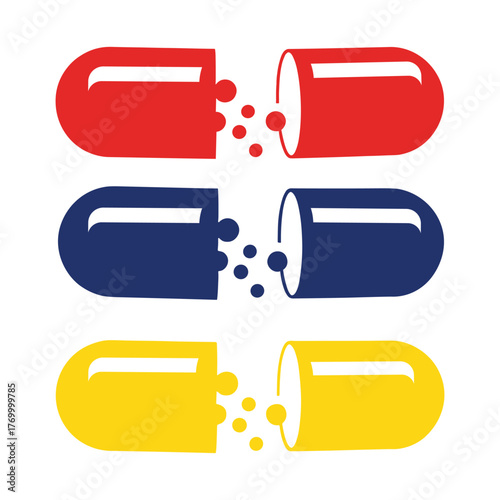 Stacked Opened Medical Capsules Vector Illustration Set with Contents