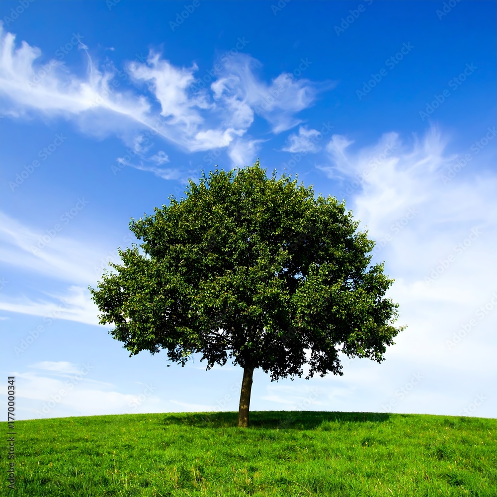 Obraz premium Tree on hill, bright sky