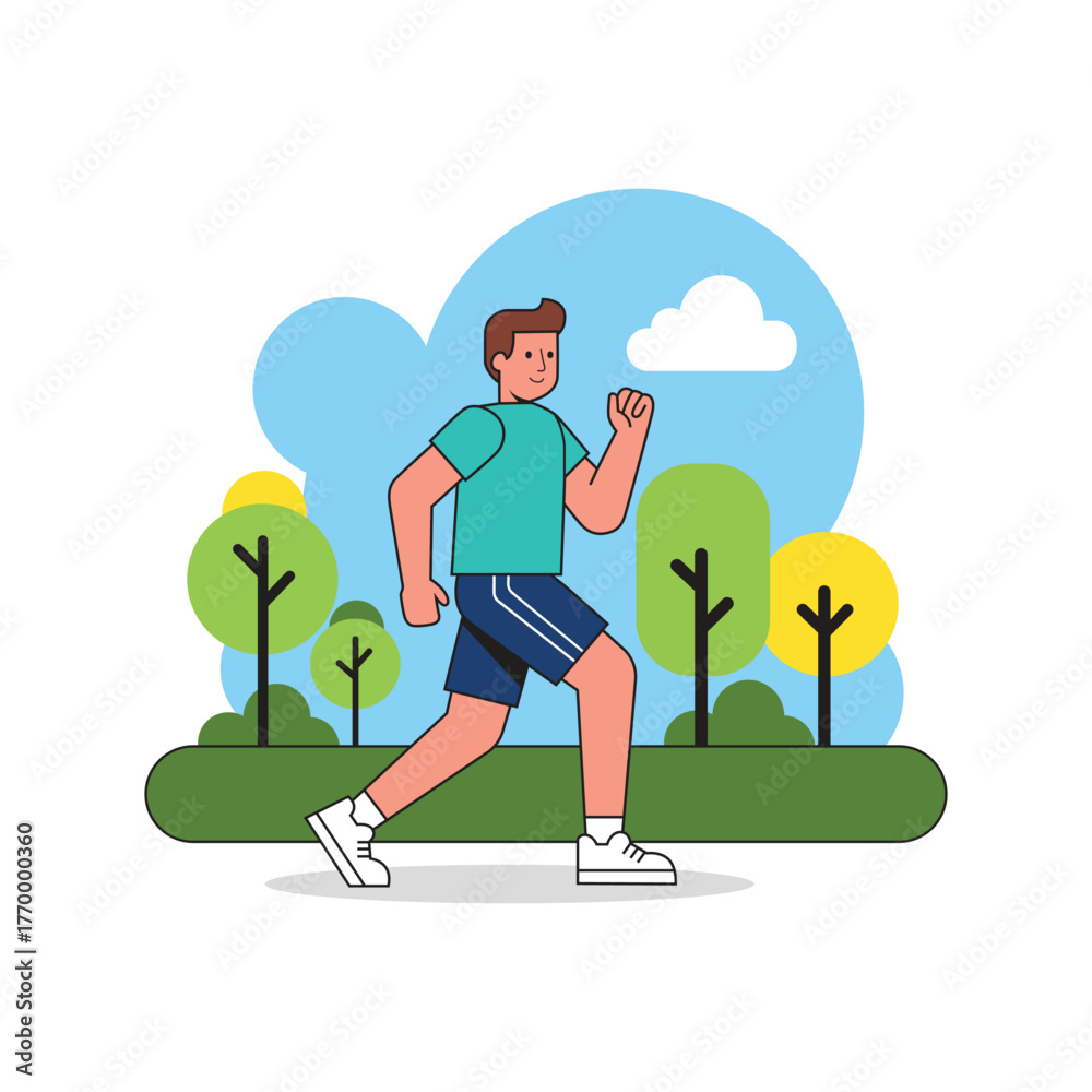 Fototapeta premium Man jogging in the park on a sunny day