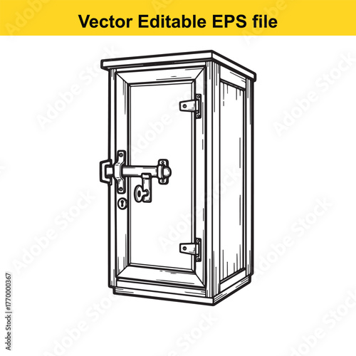 Vintage wooden cabinet with a large metal latch and lock