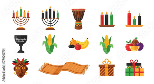 Kwanzaa Celebration Vector Set of Traditional Symbols