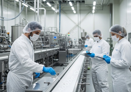 Quality Control in Food Processing Facility Industrial Setting Photo Cleanroom Environment Close-up View