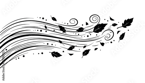 Abstract illustration of wind blowing leaves and dust particles
