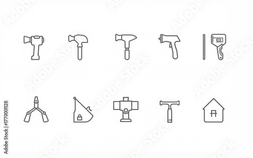 Outline web icons set - construction, home repair tools. Thin line web icons collection. Simple vector illustration. High quality