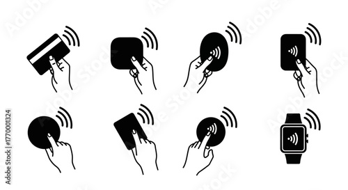 Contactless Payment Methods Credit Card Phone Watch and More. Vector Illustrations. EPS Editable