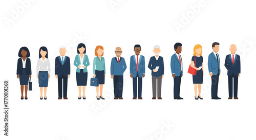 Diverse Group of Business Professionals Standing in a Row. Vector Illustrations. EPS Editable
