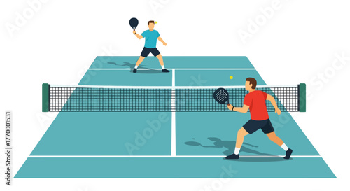 Pickleball Game Illustration Two Players on the Court. Vector Illustrations. EPS Editable