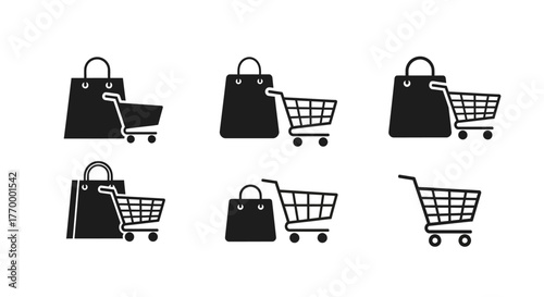 Shopping bag and cart icons for online store. Vector Illustrations. EPS Editable