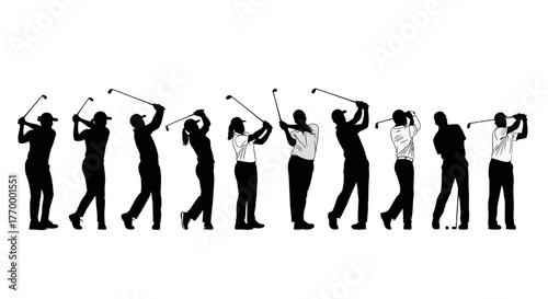 Silhouette of Golfers in Various Stages of a Golf Swing. Vector Illustrations. EPS Editable