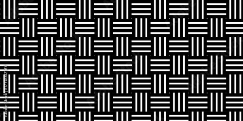 black and white vector seamless pattern with waves overlap fabric triangle maze layer decoration tile and mosaic texture design.