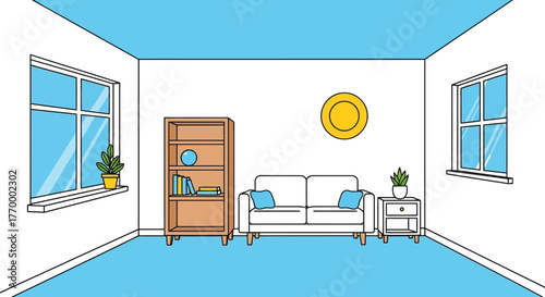 Bright and airy living room interior with minimalist furniture and natural light.