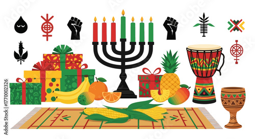 Kwanzaa Celebration Festive Symbols, Gifts, and the Kinara
