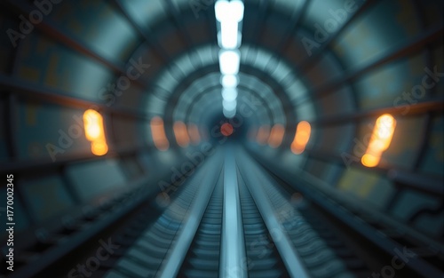Soft focus and blurred lighting background of focus at engineer or technician control. Underground tunnel infrastructure. Transport pipeline by Tunnel Boring Machine for electric train subway
