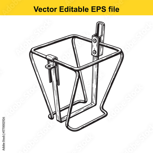 A black and white line drawing of a square metal trash can frame, isolated on a
