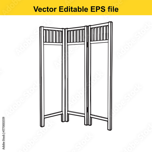 Three panel folding screen with vertical slats, room divider