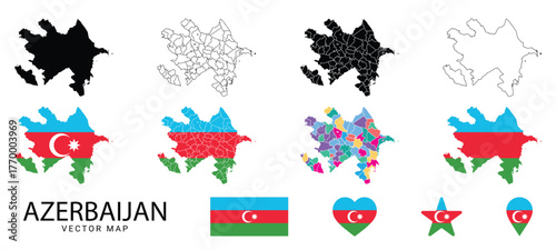 azerbaijan vector map set with flag icons regions outlines and shapes