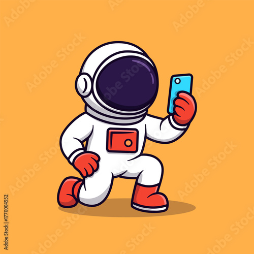 Astronaut Take Selfie Illustration. Cute Astronaut Icon Vector